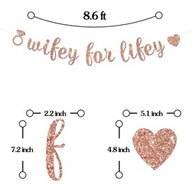 Maicaiffe Wifey for Lifey Banner - Wedding Party Decor - Engagement - Bride to Be - Bridal Shower - Bachelorette Party Decorations, Rose Gold Glitter