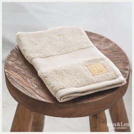 Jean & Len Asciugamano per ospiti cotone biologico al 100%, colore beige, con gancio, certificato OEKO-TEX e GOTS, etichetta del marchio in pelle vegana, asciugamani per ospiti 30x50 cm