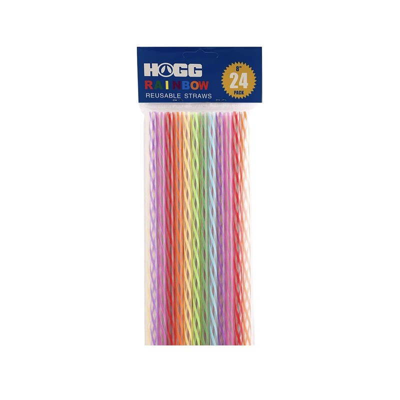 Hogg Reusable Straws - Rainbow (24 Pack), Plastic Straws Reusable,