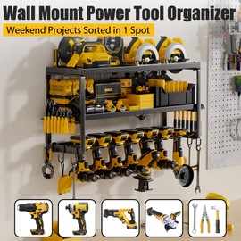 Amoowis Power Tool Organizer, 7 Drill Holder for Tool Organizer, Storage and Organization for Garage, Heavy Duty Metal Tool Shelf Utility Rack for Cordless Power Tools Suitable for Pegboard/Workshop