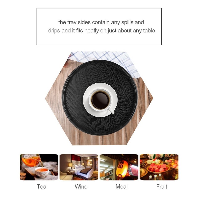 Serving Trays, Super Round, Black, Non-Slip Wooden Plates, 21 cm/24