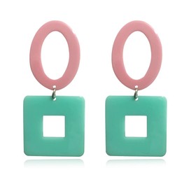 DIYANMMY Retro Simple Acrylic Geometric Square Hollow Earrings for Women White Statement Drop Earring (PINK GREEN)