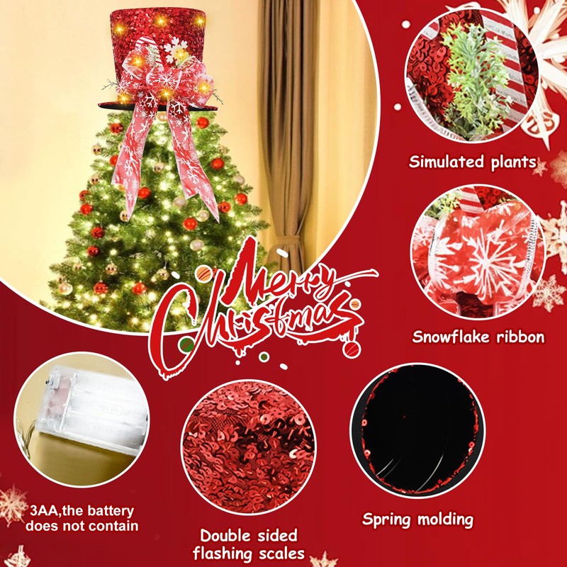 Christmas Tree Topper Hat, Velvet Red Top Hat Tree Topper