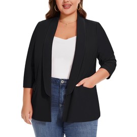 MINTLIMIT 3/4 Sleeve Plus Size Blazers Casual Blazers Open Front Lightweight Summer Jackets Outerwear Top (Black 4XL)