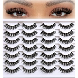 APCYUST APCYUST Lashes False Eyelashes Natural Wispy Lash Strips Clear Band Fake Eyelash Pack 14 Pairs Cat Eye Strip Lashes Set Fluffy Mink Eyelashes Natural Look Short Wispies Pesta?as Postizas for Women
