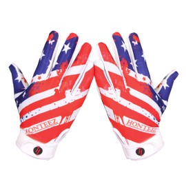 Honteez Elite Grip Pro Football Gloves for Receivers - Enhanced Performance, Size Options (XX-Large), Red/White/Blue