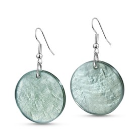AeraVida Modern Gray Circle Capiz Shell Drop Dangle Sterling Silver Earrings | Sterling Silver Dangle Earrings | Vintage Earrings for Women | Circle Capiz Shell Dangle Earring