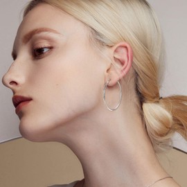 VONALA Hoop Earrings 925 Sterling Silver Hoop Earrings 40 mm Circle Loop for Women Girls, Sterling Silver