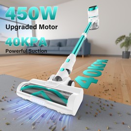 Tikom V500 Cordless Vacuum Cleaner for Home, 40000Pa/450W Stick Vacuum with LED Touch Screen, Charging Wall Dock, Anti-Tangle, Lightweight Handheld Vacuum for Pet Hair, Hard Floor, Carpet, Blue