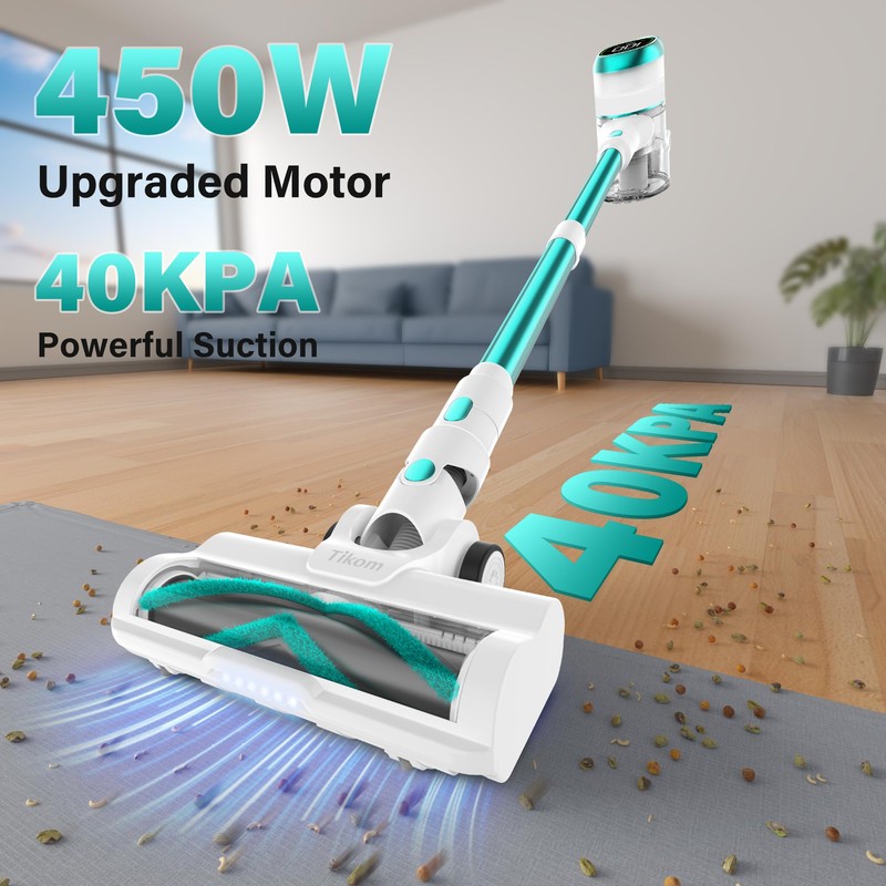 Tikom V500 Cordless Vacuum Cleaner for Home, 40000Pa/450W Stick Vacuum