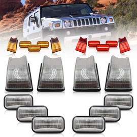 NSLUMO 10pcs Clear Lens LED Cab Roof Light Kit compatible with 2003-2009 Hummer H2 SUT Amber/Red Led Light