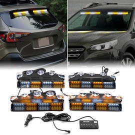 WeiSen 4 Pack 2x14 Inch Traffic Advisor Light Bar with Controller & Wiring Harness and Suction Cups, 64 LED Interior Windshield Light Bar Compatible with Car Sedan (Amber & White)