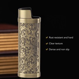 Metal Lighter Case Cover Holder, Vintage Floral Stamped Lighter Sleeve with Zinc Alloy Construction for Lighter (Bronze)