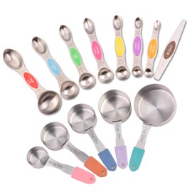 EDELIN Magnetic Measuring Cups and Spoons Set, Stainless Steel, 5 Cups and 7 Spoons, with Leveler (Muticolor)