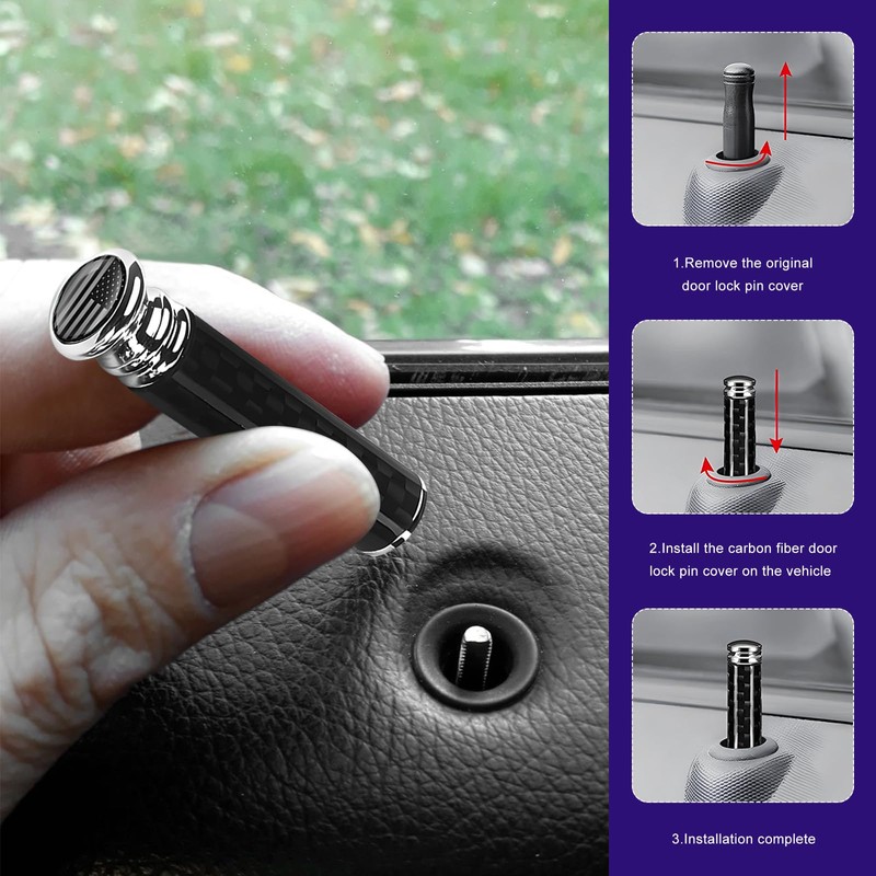 YTFRL 4PCS Car Door Lock Knobs, American Flag Carbon Fiber