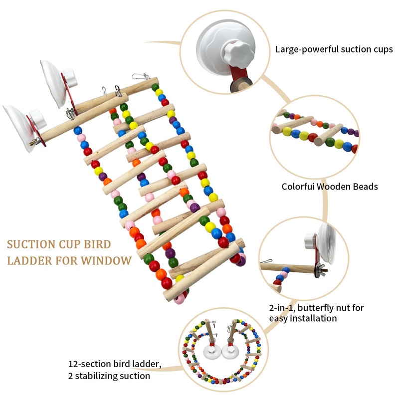 FlidRunest Suction Cup Wooden Bird Perch Stand Toy, Colorful Bird