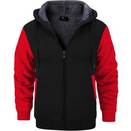 GEEK LIGHTING Hoodies for Men Heavyweight Fleece Sweatshirt - Full Zip Up Thick Sherpa Lined, Black/Red L