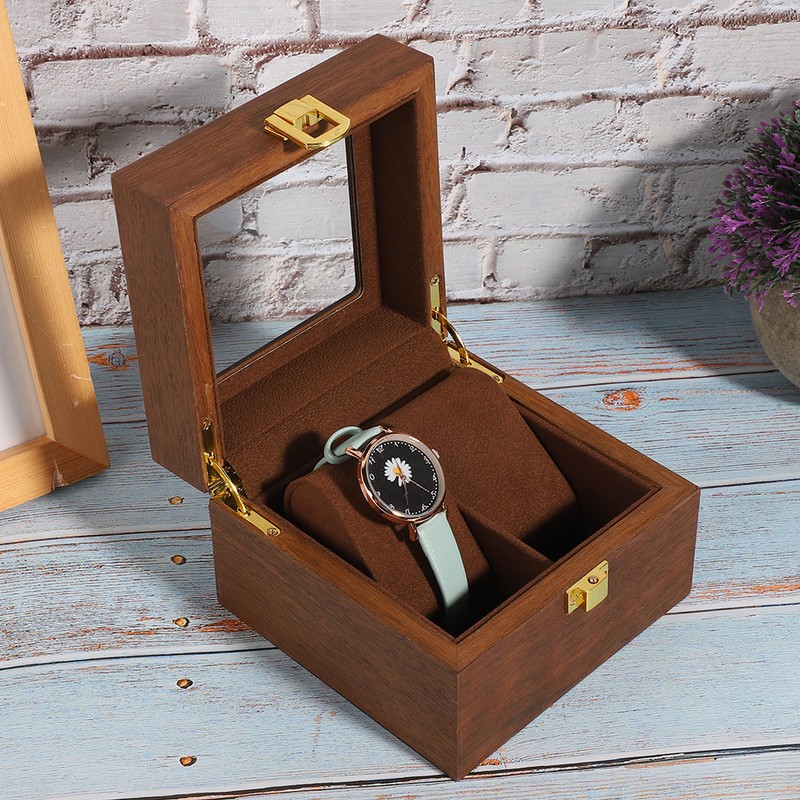 Wooden Watch Case 2 Slot Clamshell Watch Storage Box Organizer