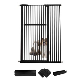 Lumizone Extra Tall Pet Gate 55.12" High Pressure Mounted 42.52"-46.64" Extra Wide (9 Sizes) 1.37" Gap for Cat Dog Stairs Doorway Hallway No Drilling Auto-Close (42.52"-46.64" W, Black)
