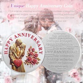 Unique Rose Happy Anniversary Coin - Silver Wedding Coins Anniversary Gift by Year - Romantic I Love You Anniversary Gifts for Men Women Husband Wife Boyfriend Girlfriend Couple
