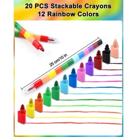 YINPIXUS 20 Pcs Stackable Crayons - 12 Color Mini Crayon Packs, Stacking Colored Pencil Crayons for Kids Birthday Rainbow Party Favors, School & DIY Art Crafts Drawing Preschool Supplies