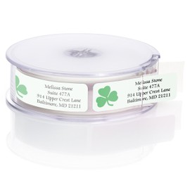 Shamrock Designer Rolled Address Labels - 250 Labels per Roll - 2 1/2 Inches Long x 3/4 Inch High - Elegant Plastic Dispenser Included