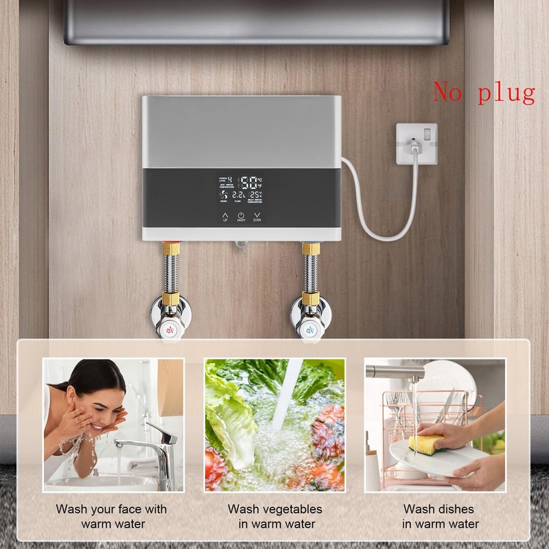 110V 36A Tankless Electric Water Heater, Silver, 4000W, Under Sink,