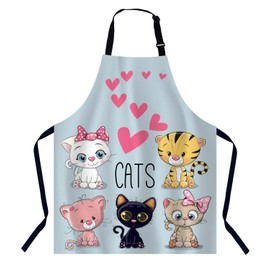 BGBDEIA Cute Cartoon Cats and Hearts Chefs Apron, Cooking and Baking Apron for Men and Women, Kitchen Apron, Butchers Apron, BBQ & Catering Bibs