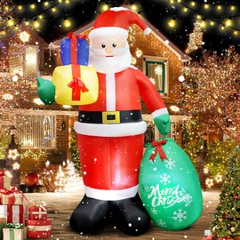 Christmas Inflatable Santa Outdoor Decorations: 8 FT Blow Up Santa Claus with Gift Bags Built-in LEDs - Xmas Inflatables Yard Decor Waterproof for Indoor Holiday Party Garden Lawn Home House
