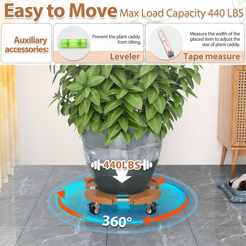 VANCASTLE Plant Caddy with Lockable Wheels Heavy Duty 450lbs Capacity,