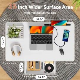 Liftsync Mobile Standing Desk, 35inch Small Rolling Table with Drawer, Height Adjustable Sit Stand Workstation, White Portable Laptop Cart with Hidden Wheels or Lockable Casters