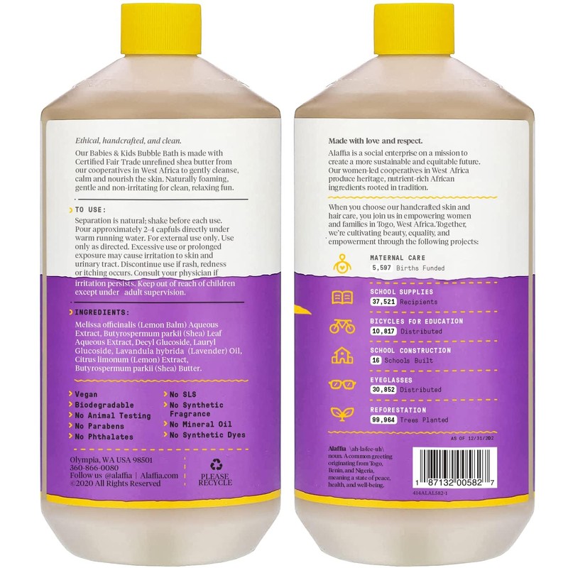 Alaffia Babies & Kids Bubble Bath, Lemon Lavender, Pump Included