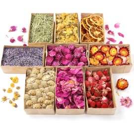 9 bolsas de flores secas, kit de hierbas secas naturales para hacer jabón, velas de bricolaje, joyería de resina, baño, bruja, flores a granel incluyen lavanda, limón, romero, pétalos de peonía y más