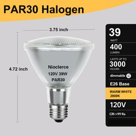 Nioclerce Halogen PAR30 Long Neck 39W 120V 400LM, 6 Pack High Output Halogen PAR30 Dimmable 2800K Warm White, E26 Long Lifespan Long Neck Flood Light Bulb with CRI100 for Recessed, Tracking Lighting
