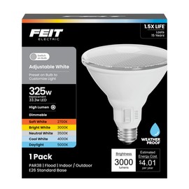 Feit Electric PAR38 LED Reflector Light Bulb, 325W Equivalent, 5 Color Temperatures (Soft to Daylight), Dimmable, 3000 Lumens, Outdoor/Indoor Bulb for Security & Accent Lighting, PAR38325DM5CCT