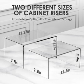 Yakaly Clear Acrylic Kitchen Cabinet Risers Set of 2 - Anti-Slip Stackable Shelf Organizers, Space Saving Shelves for Counter Display & Spice Organization