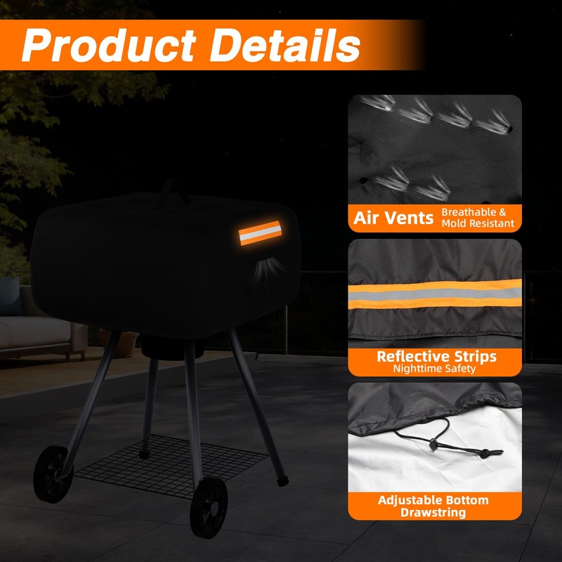 EVRBUL Portable Charcoal Grill Cover, 21.5"L x 21.5"W x 14.5"H