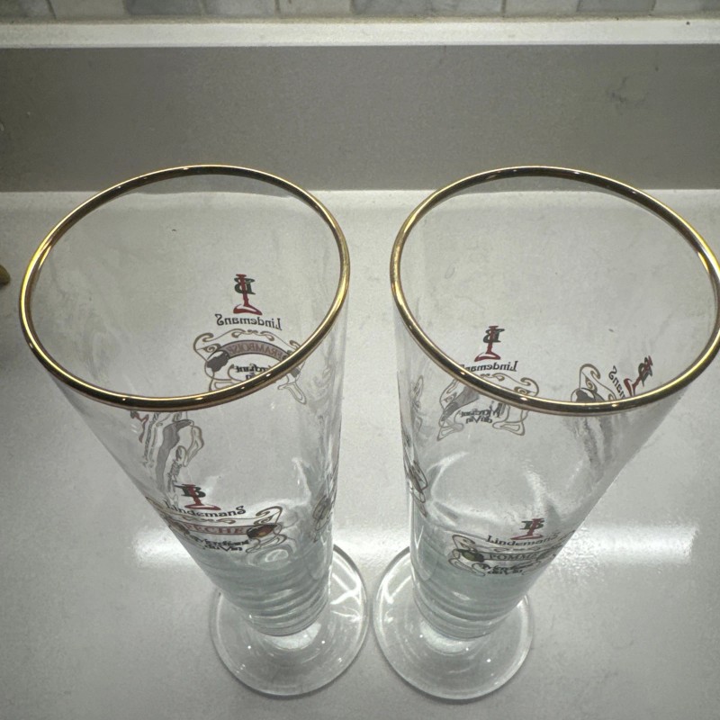Lindemans Lambic Fluted Gold Rim Fruit Glass w Framboise Peche