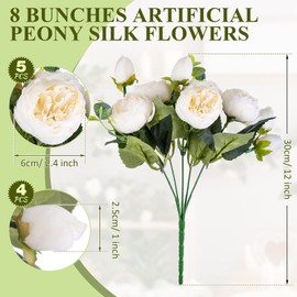 Yunsailing 8 Pack Artificial Peony Flowers Faux Flowers Silk Hydrangea Bouquet Wedding Home Table Decor Reusable Bouquet of Rose Flower for Mother's Day Wedding(White)