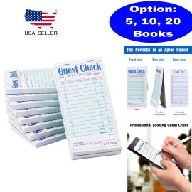 Unbranded Guest Check Receipt Book Notepad Invoice Stub for Food Order 50 Sheets/Pad - 5 Check Books