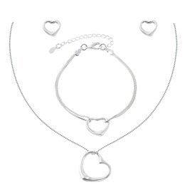 Zuvexe 925 Silver Plated Heart Jewelry Set Heart Stud Earrings Pendant Necklace Love charm Bracelet for Women Hypoallergenic Romantic Gift for Her