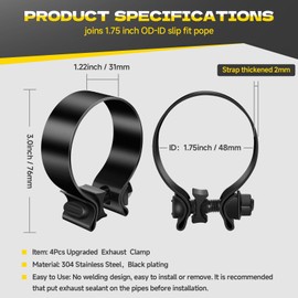 XIEKRAB Upgraded 4Pcs 1.75 inch Exhaust Clamp - Thickened Narrow Band Stainless Steel Muffler Clamp Black