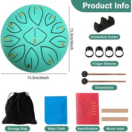 Rain Drum, 11 Notes 6 Inches, Chakra Rain Drum, Steel Tongue Drum, Rain Music Drum, Outdoor Rain Drum, Garden Handpan with Beater, Percussion Instruments (11-Tone 6 Inches)