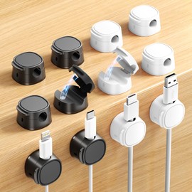 gliship 12 Pack Magnetic Cable Clip, [Smooth Adjustable] Phone Cord Holder for Nightstand, Adhesive Magnetic Cord Holder, Under Desk Cable Management Keeper Organizer for Nightstand Wall Car Office