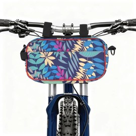 BOLGRLONG Bike Handlebar Bag, Waterproof Front Mount Bicycle Bag Converts to Crossbody Shoulder Bag, Multi-functional Cycling Storage for Men & Women (Leaf Flowers)