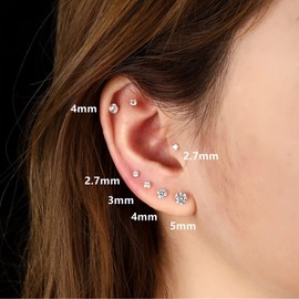 6 Pairs Small Sterling Silver Stud Earrings Set for Women Hypoallergenice Cubic Zirconia Earrings & Ball Stud Earrings Pack