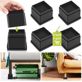 Yookwutar 4 Pack Furniture Risers 2 Inch, Adjustable Bed Risers Heavy Duty for Table Desk Couch Chair Sofa Cabinet Bed Frame Dorm, Square Stackable Table Leg Risers Lift Height 2" or 4", Black