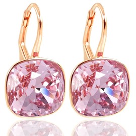 Nobel Schmuck Earrings Rose Gold 925 Sterling Silver Crystals Cushion Cut 12 x 12 mm, Silver, Crystal