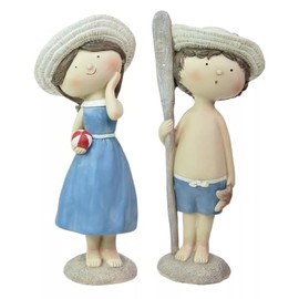 Resin Beach Boy and Girl Statue Figures Shelf Sitters Ornaments Sculptures Decorative Nautical Gifts