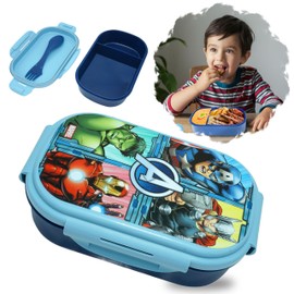 Lunch Box with Spork Have Two Compartments BPA Free, Superhero Plastic Snack Box, Food Container Leakproof Travel Lunch Box for Work/School and Meal Prep - 20cm